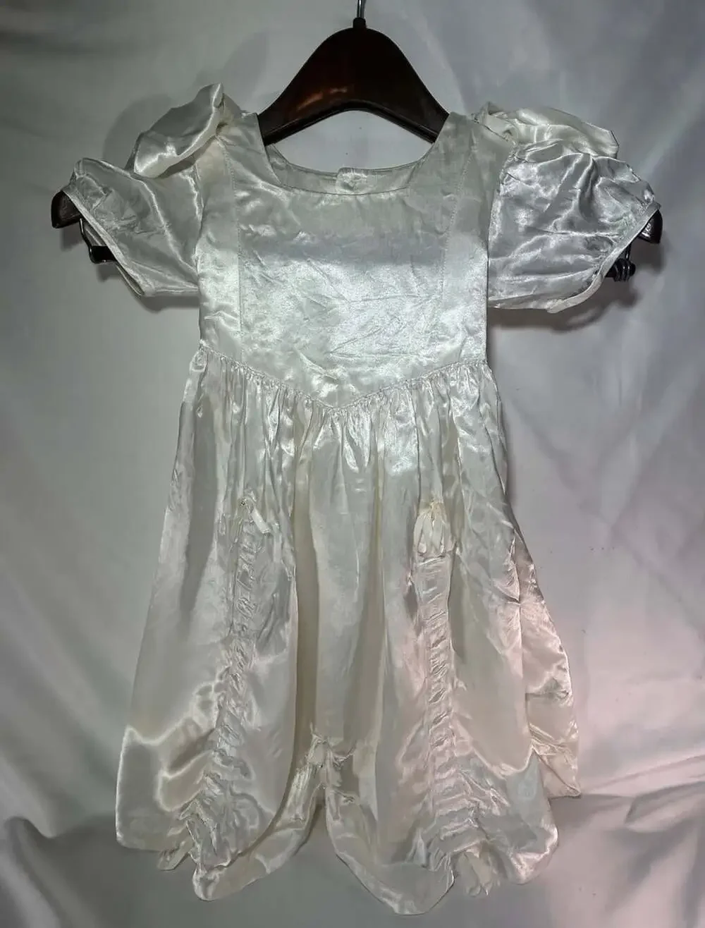 Small satin christening gown or wedding costume has condition issues READ